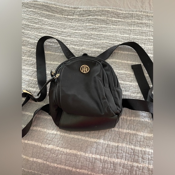 Tommy Hilfiger Handbags - Tommy Hilfiger Mini Backpack Purse Gold Logo Black Adjustable Strap Pockets